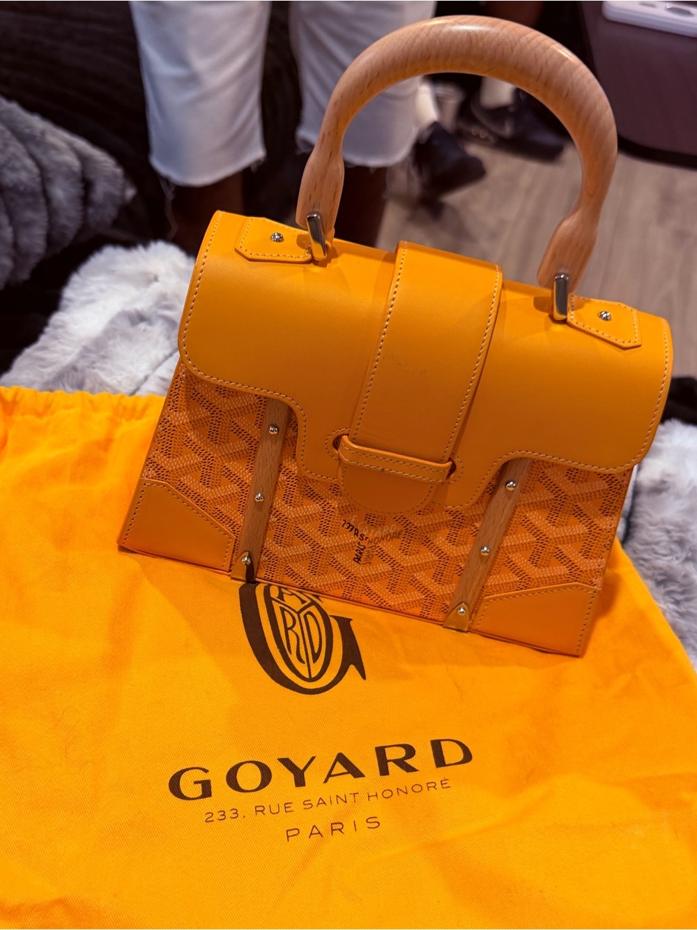Goyard Mustard Leather with Wooden Top-Handle Satchel